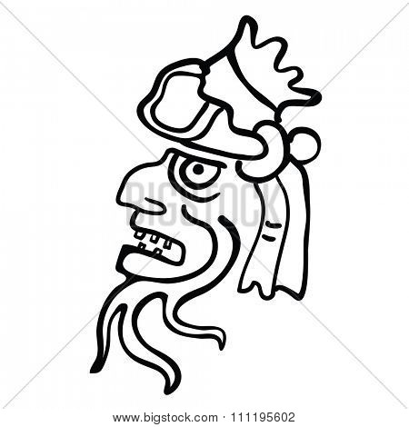 Face in style of Maya Indians, illustration on white background