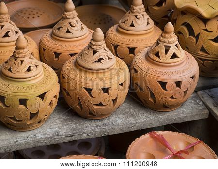 Earthenware brown handmade clay pots