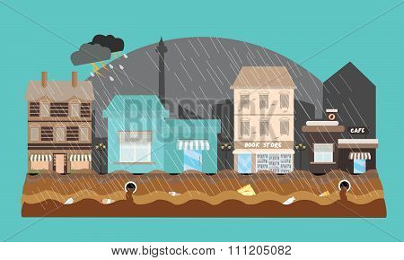 flooding flooded store shop mall street town weather high tide