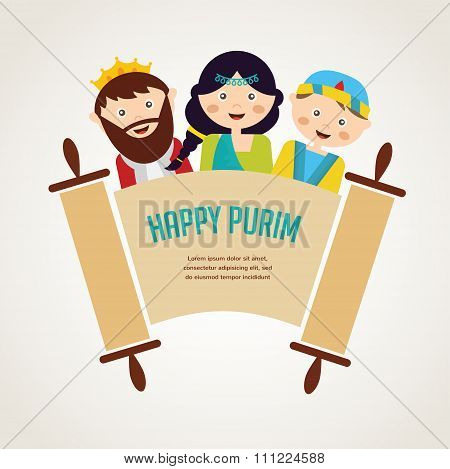 kids wearing costumes from Purim story. arranged around torah