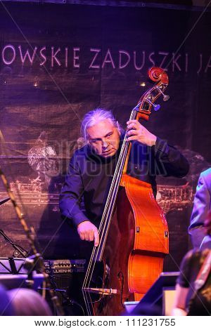 CRACOW POLAND - OCTOBER 30 2015: Boba Jazz Band playing live music at The Cracow Jazz All Souls' Day Festival in Jaszczury Club. Cracow. Poland