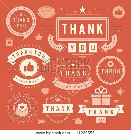 Thank You Labels and Badges typography design elements set