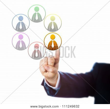 Arm Of Manager Selects On Of Six Diverse Workers