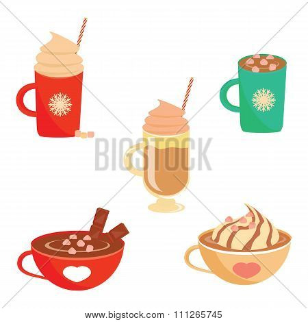 Winter hot drink set flat design