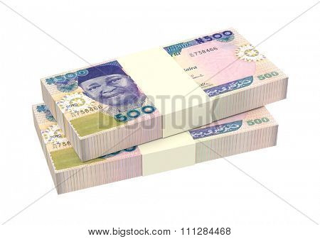 Nigerian nairas isolated on white background. Computer generated 3D photo rendering.