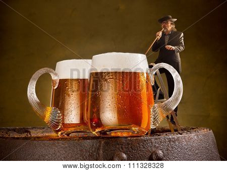 Humorous Image With Drinker And Two Beers