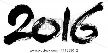 New Year 2016 - Calligraphy with brush and ink on paper for 2016 - hand drawn scripting on white