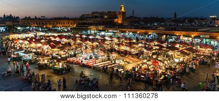 Marrakech, Morocco - Circa September 2015 - Sunrise Over Marrakechs Central Place Djemaa El Fna