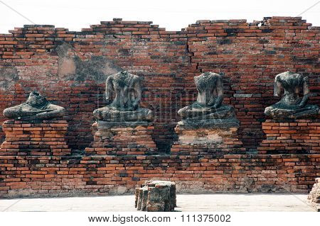 Ancient Buddha In Wat Chaiwatthanaram,Ayutthaya Historical Park Of Thailand.