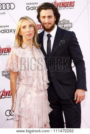 Sam Taylor-Johnson and Aaron Taylor-Johnson at the World premiere of Marvel's 'Avengers: Age Of Ultron' held at the Dolby Theatre in Hollywood, USA on April 13, 2015.