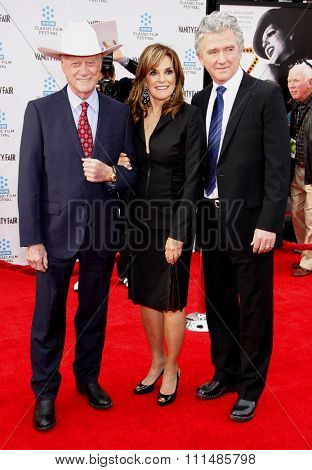 Larry Hagman, Linda Gray and Patrick Duffy at the 2012 TCM Classic Film Festival Gala Screening of 'Cabaret' held at the Grauman's Chinese Theater in Hollywood on April 12, 2012.