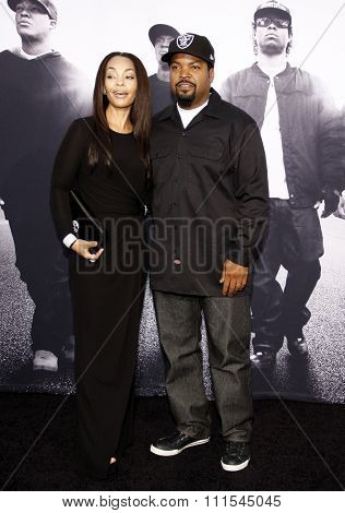 Ice Cube and Kimberly Woodruff at the Los Angeles premiere of 'Straight Outta Compton' held at the Microsoft Theatre in Los Angeles, USA on August 10, 2015. 