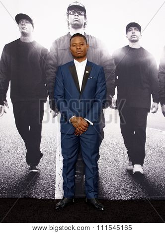 Jason Mitchell at the Los Angeles premiere of 'Straight Outta Compton' held at the Microsoft Theatre in Los Angeles, USA on August 10, 2015.  