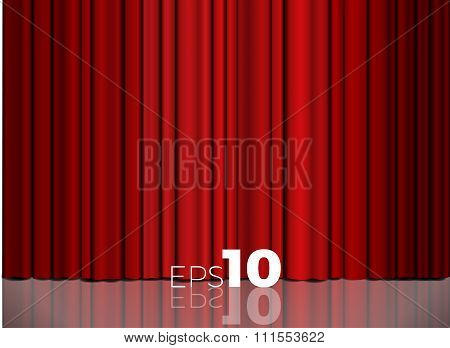 Red Closed Curtain With Light Spots In A Theater