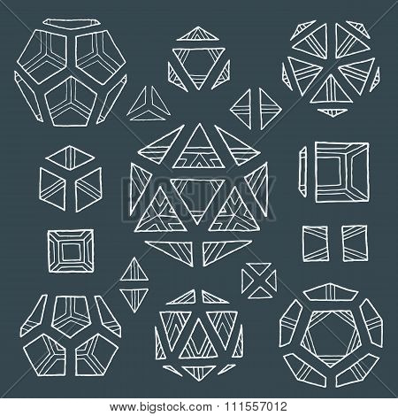 Hand Drawn Polyhedrons Collection.