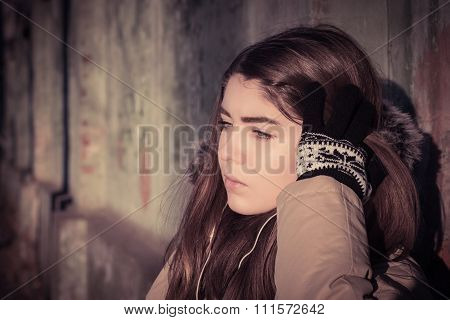 Portrait Of A Teenage Girl Outdoor Wearing Winter Coat