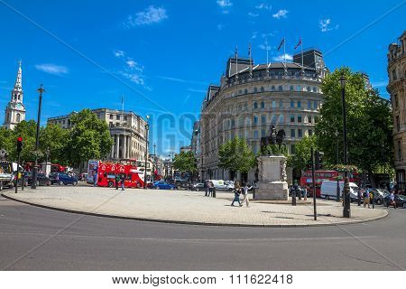 The Charing Cross With  Equestrian Statue Of Charles I  Near Trafalgar Square . London. Uk