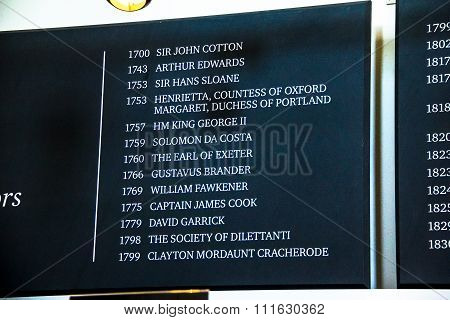 Persons Forming The Collection Of The British Museum From 1700 To 1799