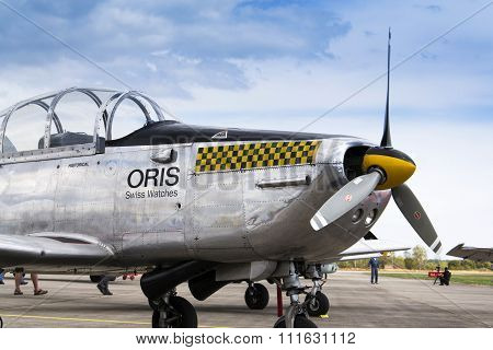 Hradec Kralove, Czech Republic - September 5: Swiss Pilatus Warbird Aerobatic Team P3 Flyers Aeropla