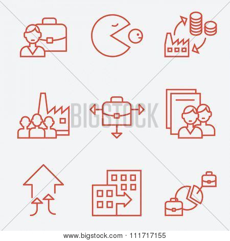 Mergers and acquisitions companies icons, thin line flat design