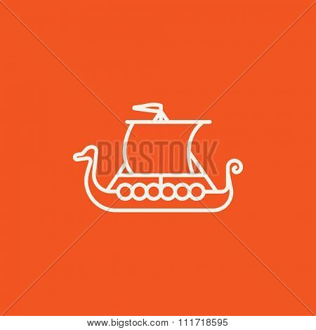 Old ship line icon for web, mobile and infographics. Vector white icon isolated on red background.