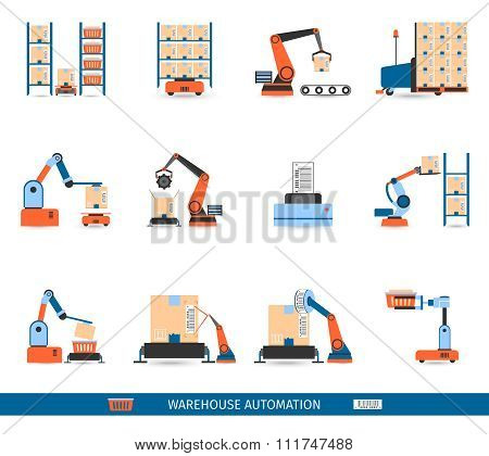 Warehouse Robots Icons Set