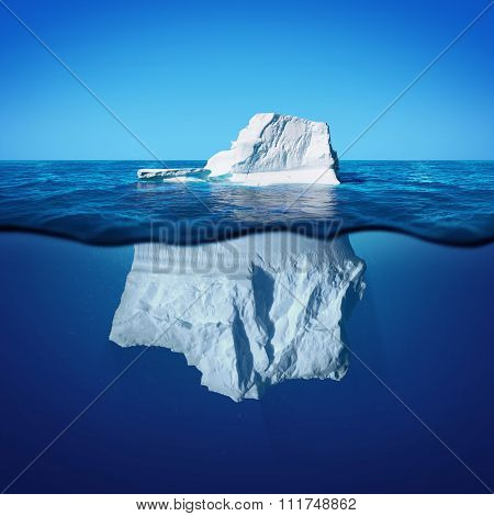 Underwater View Of Iceberg With Beautiful Transparent Sea On Background
