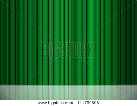 Stage With Green Curtain And Spotlight Great,