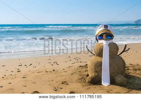 Holidays Snowman Captain made of sand