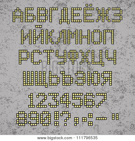 Russian alphabet on white and red national ethnic ornament pattern background. Cyrillic alphabet. Se