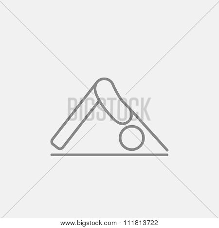 A man standing in yoga downward facing dog pose line icon for web, mobile and infographics. Vector dark grey icon isolated on light grey background.