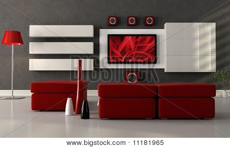 Moderno salón con Tv de pantalla plana