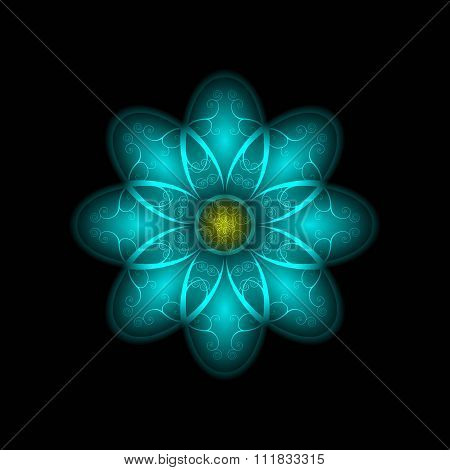 Blue Flower On Black Background. Design Elements.vector Illustration