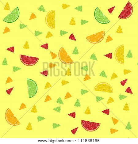 Seamless pattern with vector citrus: lemon, orange, grapefruit, lime