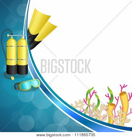 Background abstract blue diving sport yellow aqualung flippers mask illustration vector