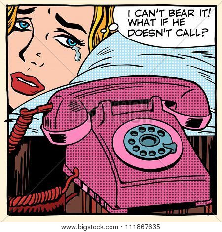 The woman is crying and waiting for a call