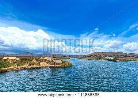 Totora boat on the Titicaca lake near Puno, Peru
