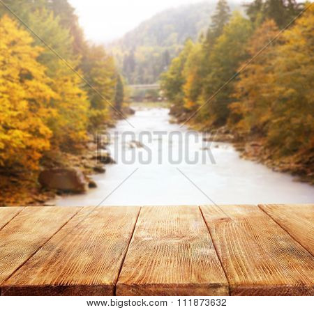 Beautiful nature background with wooden floor