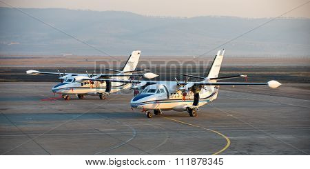 Ulan-ude, Russia - April 22, 2014: New White Let 410 Airplane Parked At The Airport Baikal