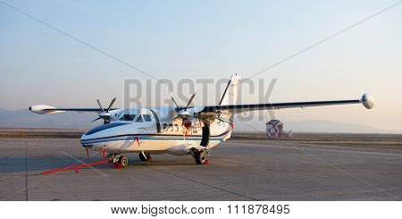 Ulan-ude, Russia - April 22, 2014: New White Let 410 Airplane Parked At The Airport Baikal