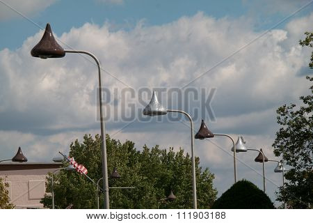 Street Lights Shaped Like Chocolate Kisses  In Herhsey Pa