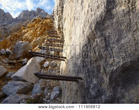 A Part Of Via Ferrata Made With Iron Rods