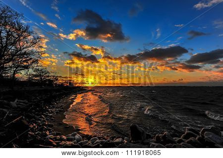 Winter Sunset On A Chesapeake Bay Beach
