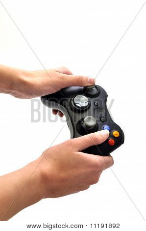 Joystick i kobiety strony biały na białym tle 2