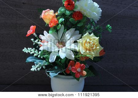 Flowers In A Vase On A Wooden Table Old Beautiful Gray