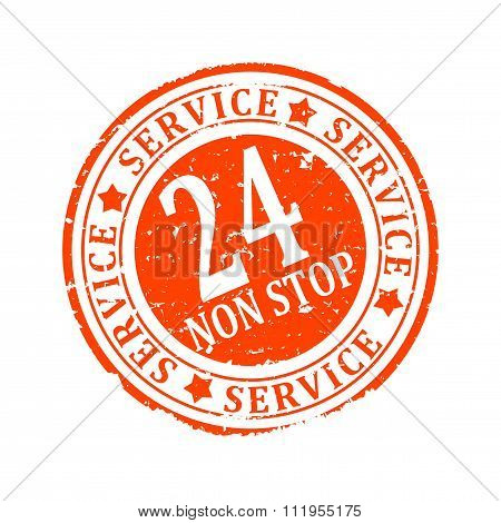 Damaged Round Seal With The Inscription - Service 24 Hours Non Stop - Illustration
