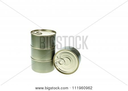Stack Of Food Tin Can Isolated On White