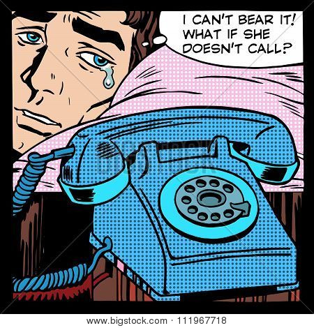 man love crying waiting call phone