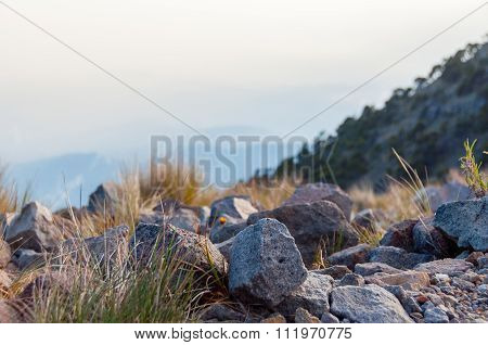 Big Rocks and stones in front of mountain slope Tajamulco