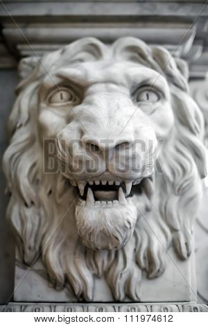 Antique sculpture, lion head.